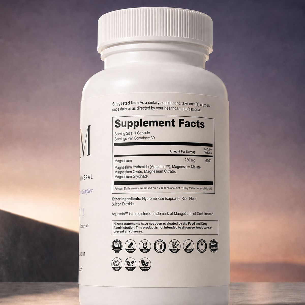 8PM Supplement Facts panel on the back of the bottle