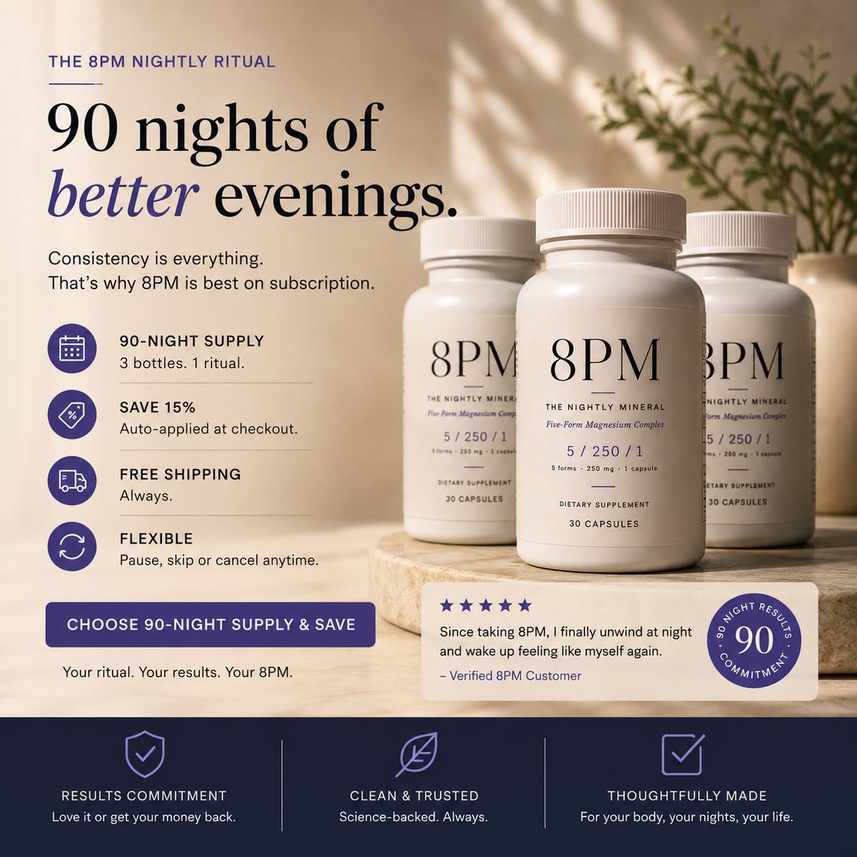 90 nights of better evenings with 8PM — 3 bottles, one ritual